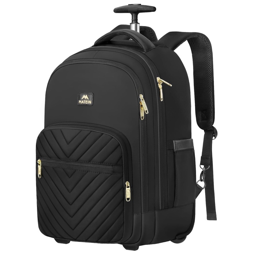 MATEIN 17 inch Rolling Laptop Backpack Black Wheeled Travel Bag Women Carry On